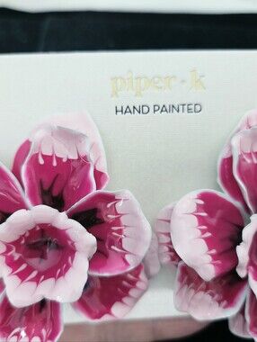 NWT Piper K Hand Painted Large Deep Pink Earrings